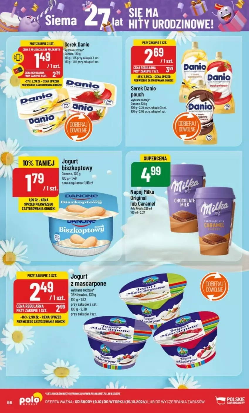 Gazetka promocyjna PoloMarket - ważna 09.10 do 15.10.2024 - strona 52 - produkty: Danio, Danone, Fa, Gin, Jogurt, Kawa, Mascarpone, Milka, Napój, Ser, Serek