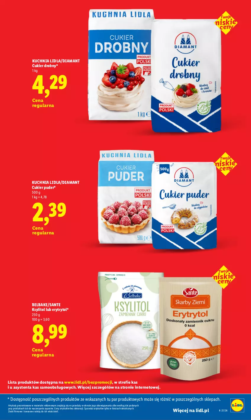 Gazetka promocyjna Lidl - Rewolucja cenowa! - ważna 22.08 do 30.09.2026 - strona 23 - produkty: Cukier, Cukier puder, Diamant, Ksylitol, Kuchnia, Puder, Sante