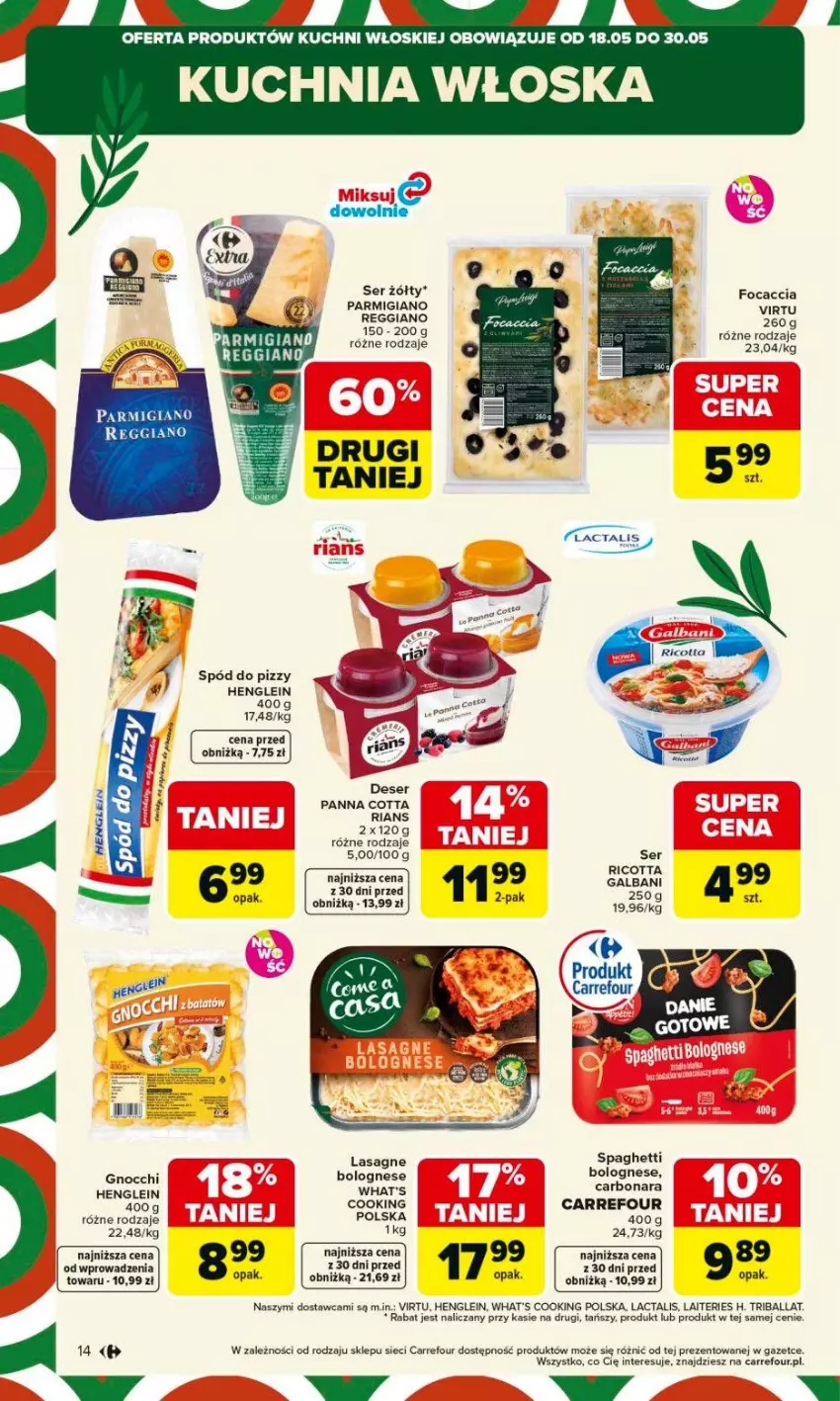 Gazetka promocyjna Carrefour - Gazetka Carrefour, Market od poniedziałku! - ważna 18.05 do 23.05.2026 - strona 16 - produkty: Deser, Fa, Focaccia, Galbani, Gnocchi, Kuchnia, Lasagne, Panna cotta, Por, Ser, Spód do pizzy, Virtu