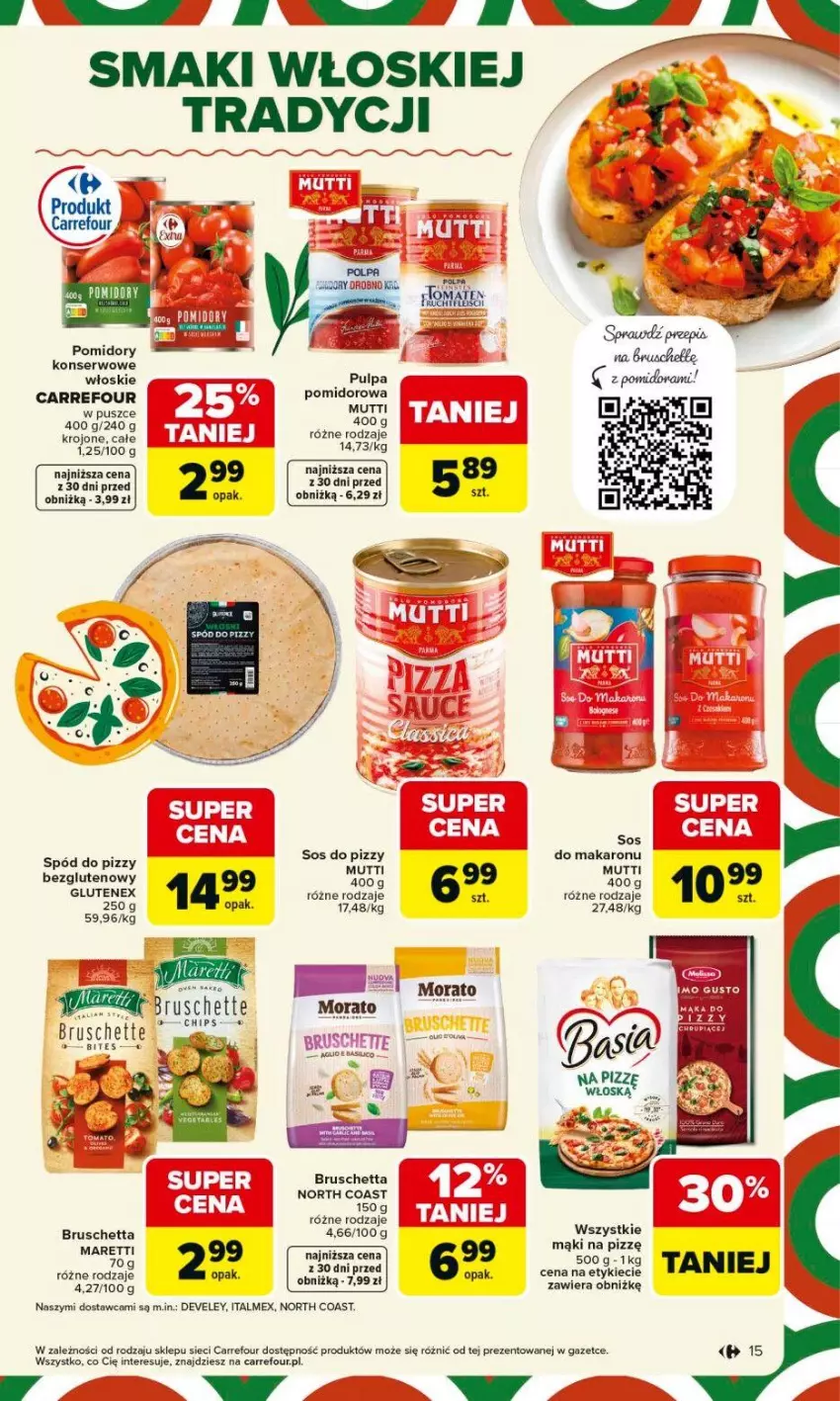 Gazetka promocyjna Carrefour - Gazetka Carrefour, Market od poniedziałku! - ważna 18.05 do 23.05.2026 - strona 17 - produkty: Bruschette, Fa, Makaron, Pomidory, Ser, Sos, Sos do pizzy, Spód do pizzy, Tenex