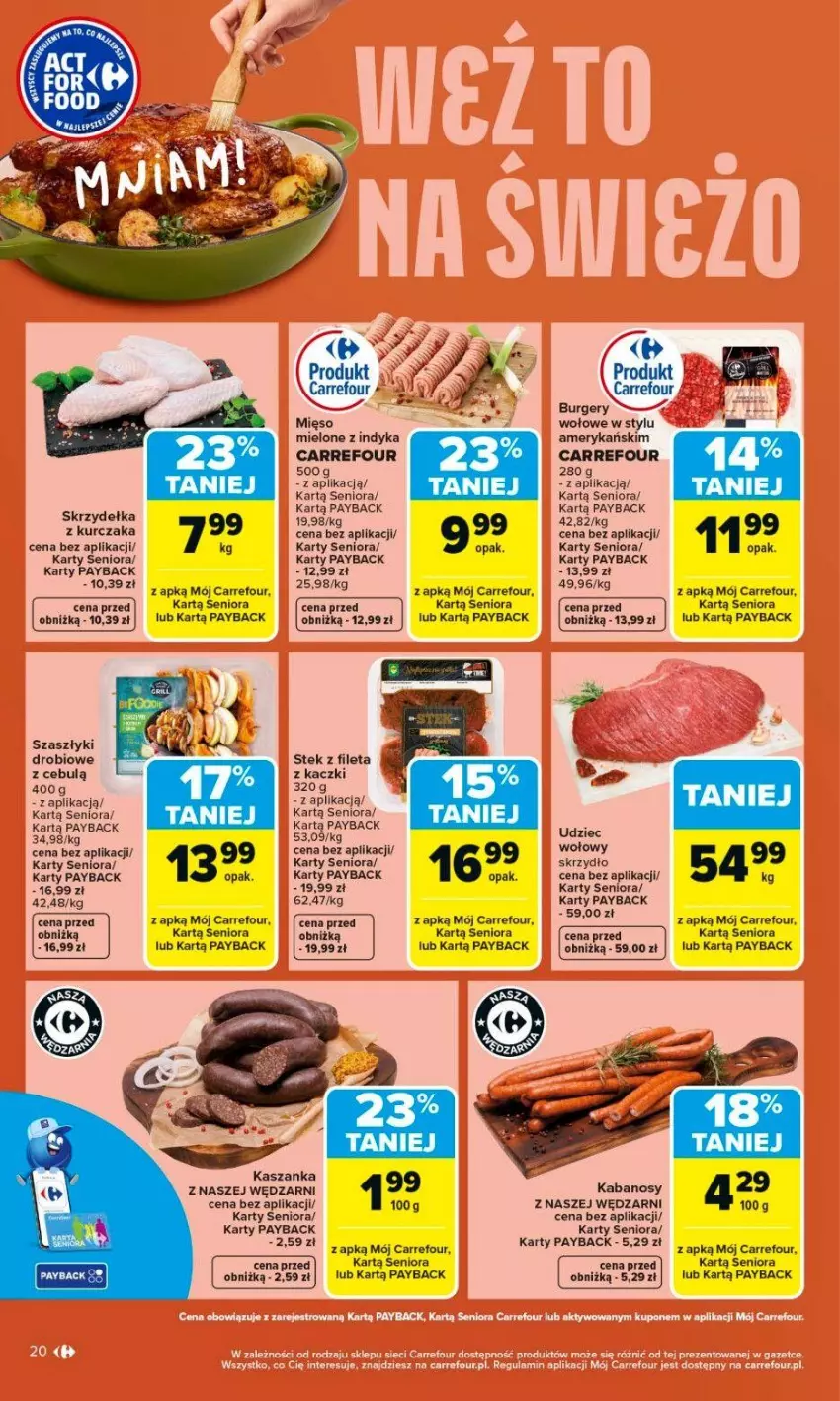 Gazetka promocyjna Carrefour - Gazetka Carrefour, Market od poniedziałku! - ważna 18.05 do 23.05.2026 - strona 22 - produkty: Burger, Kabanos, Kasza, Kaszanka, Kurczak, Skrzydełka z kurczaka, Stek, Udziec wołowy