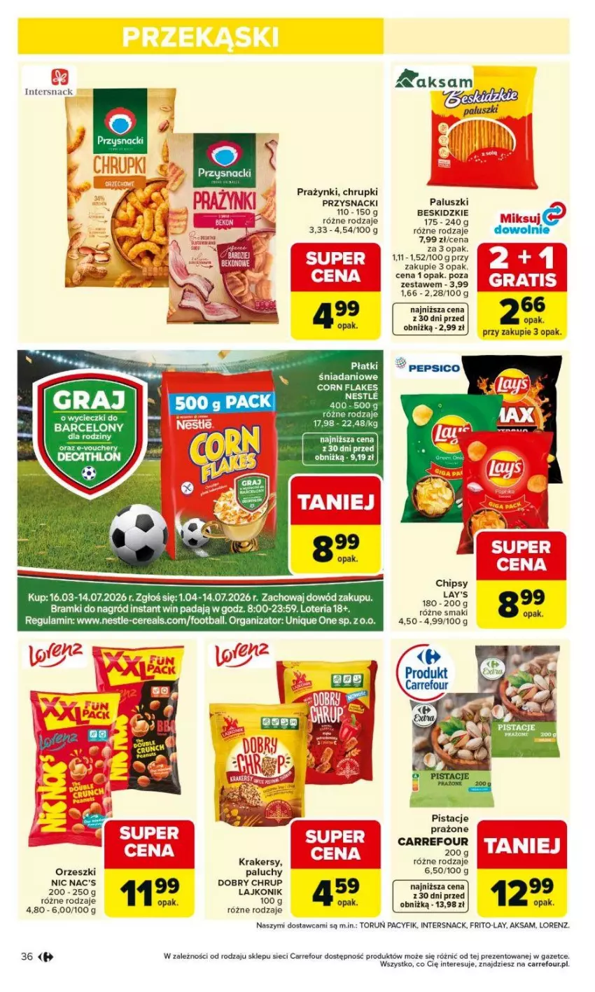 Gazetka promocyjna Carrefour - Gazetka Carrefour, Market od poniedziałku! - ważna 18.05 do 23.05.2026 - strona 38 - produkty: Aksam, Beskidzki, Chrupki, Corn flakes, Danio, Koc, Krakersy, Lajkonik, Lorenz, Orzeszki, Pistacje, Przysnacki, Tera
