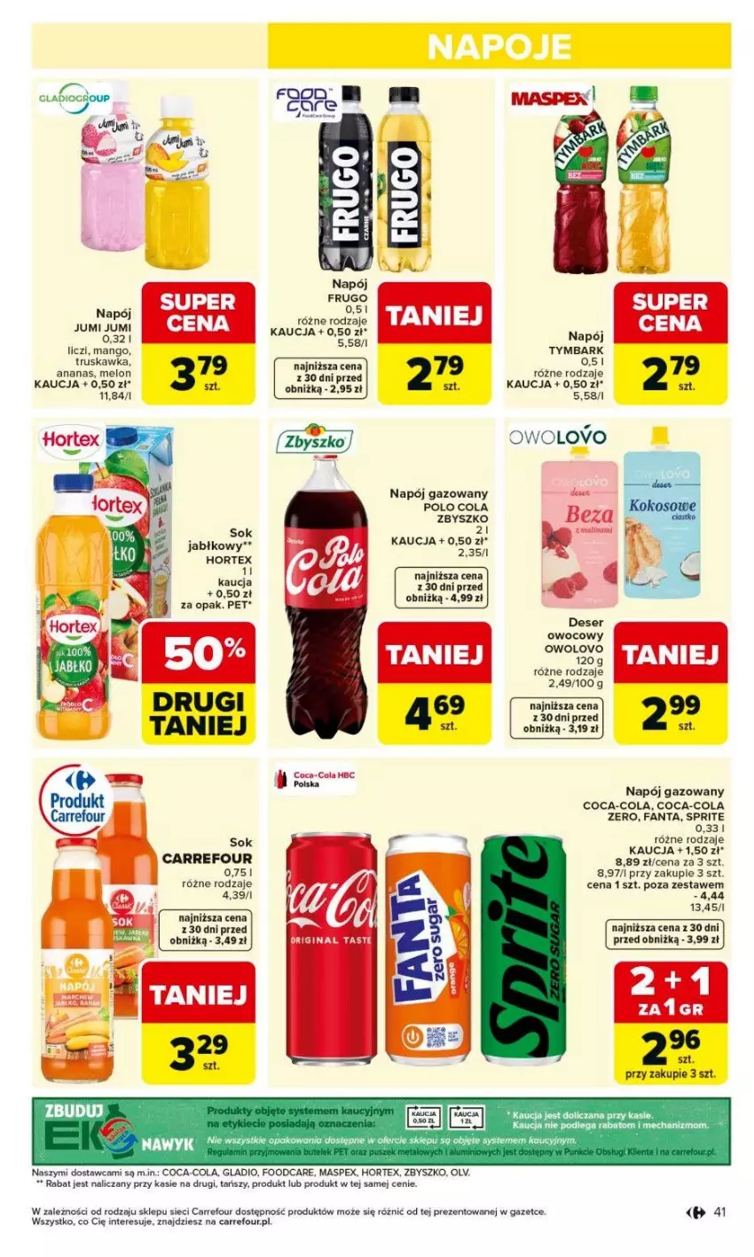 Gazetka promocyjna Carrefour - Gazetka Carrefour, Market od poniedziałku! - ważna 18.05 do 23.05.2026 - strona 43 - produkty: Coca-Cola, Deser, Deser owocowy, Fa, Fanta, Hortex, Liczi, Mango, Melon, Napój, Napój gazowany, Ser, Sok, Sprite, Tymbark