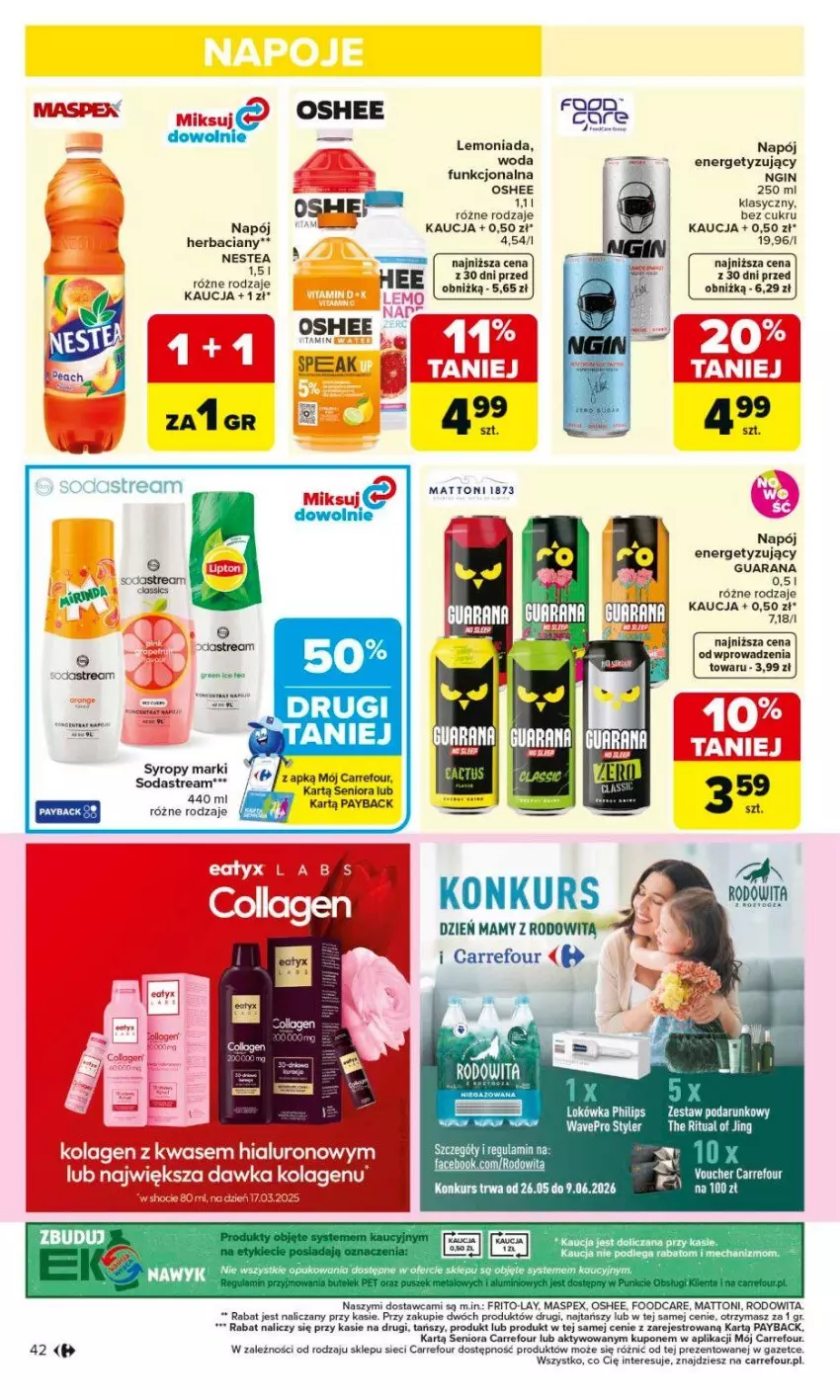 Gazetka promocyjna Carrefour - Gazetka Carrefour, Market od poniedziałku! - ważna 18.05 do 23.05.2026 - strona 44 - produkty: Fa, Gin, Gra, Kolagen, Lemoniada, Lokówka, Napój, Nestea, Oshee, Philips, Syrop, Syropy, Woda