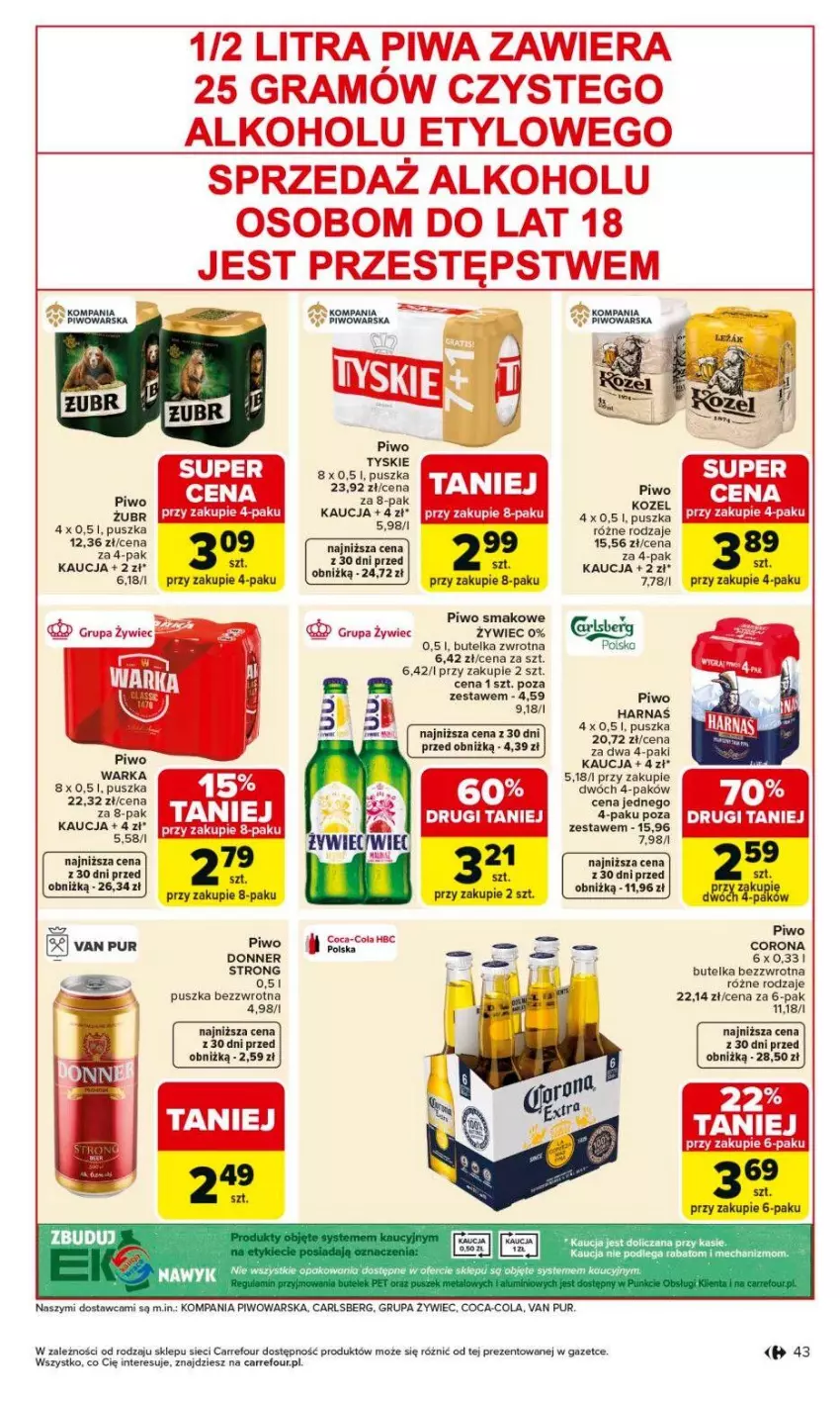 Gazetka promocyjna Carrefour - Gazetka Carrefour, Market od poniedziałku! - ważna 18.05 do 23.05.2026 - strona 45 - produkty: Carlsberg, Coca-Cola, Gra, Harnaś, Kozel, Piwa, Piwo, Pur, Warka
