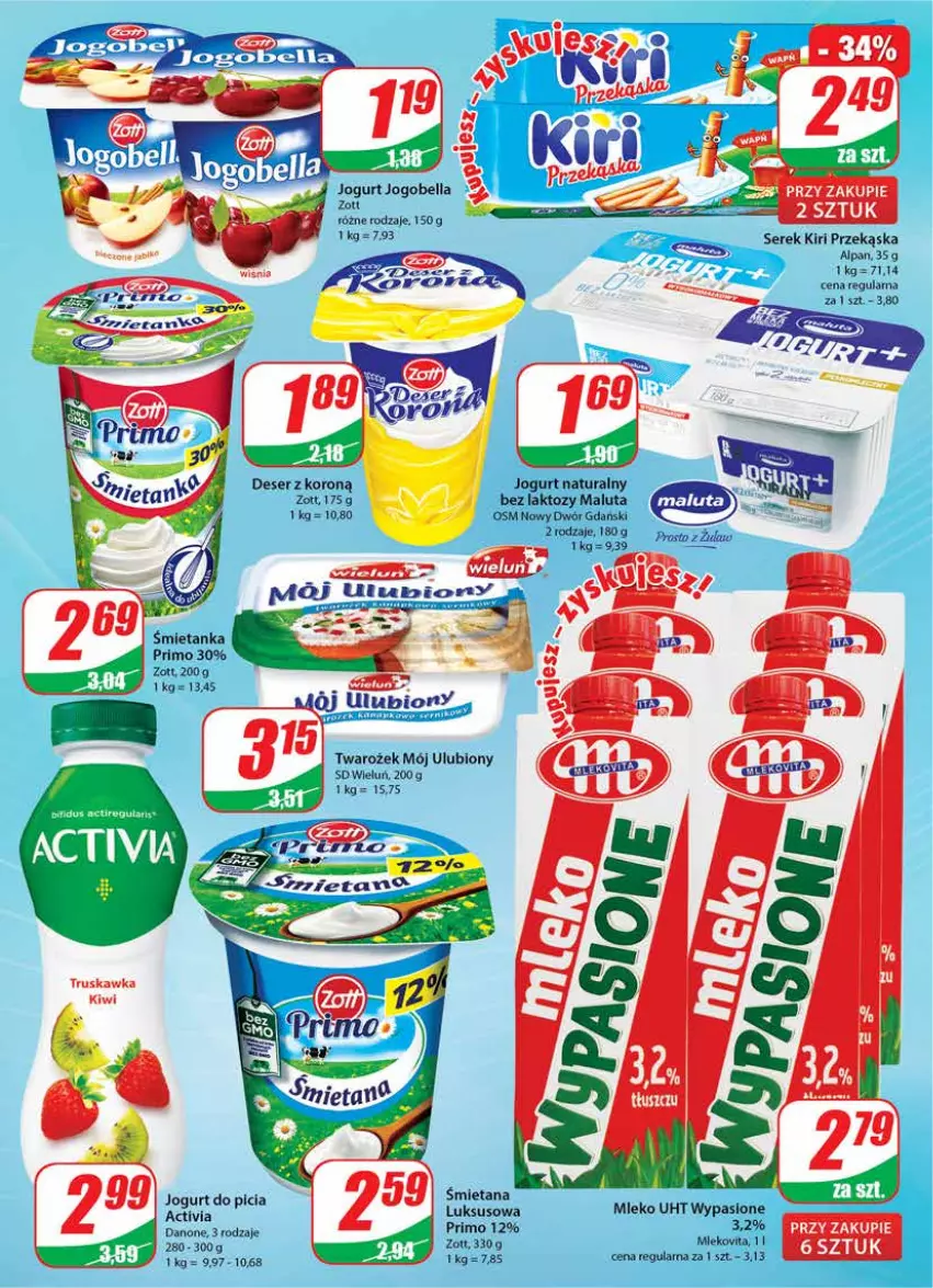 Gazetka promocyjna Dino - Gazetka - ważna 23.02 do 01.03.2022 - strona 14 - produkty: Activia, Bell, Bella, Danone, Deser, Jogobella, Jogurt, Jogurt naturalny, Kiwi, Mleko, Mlekovita, Ser, Serek, Zott