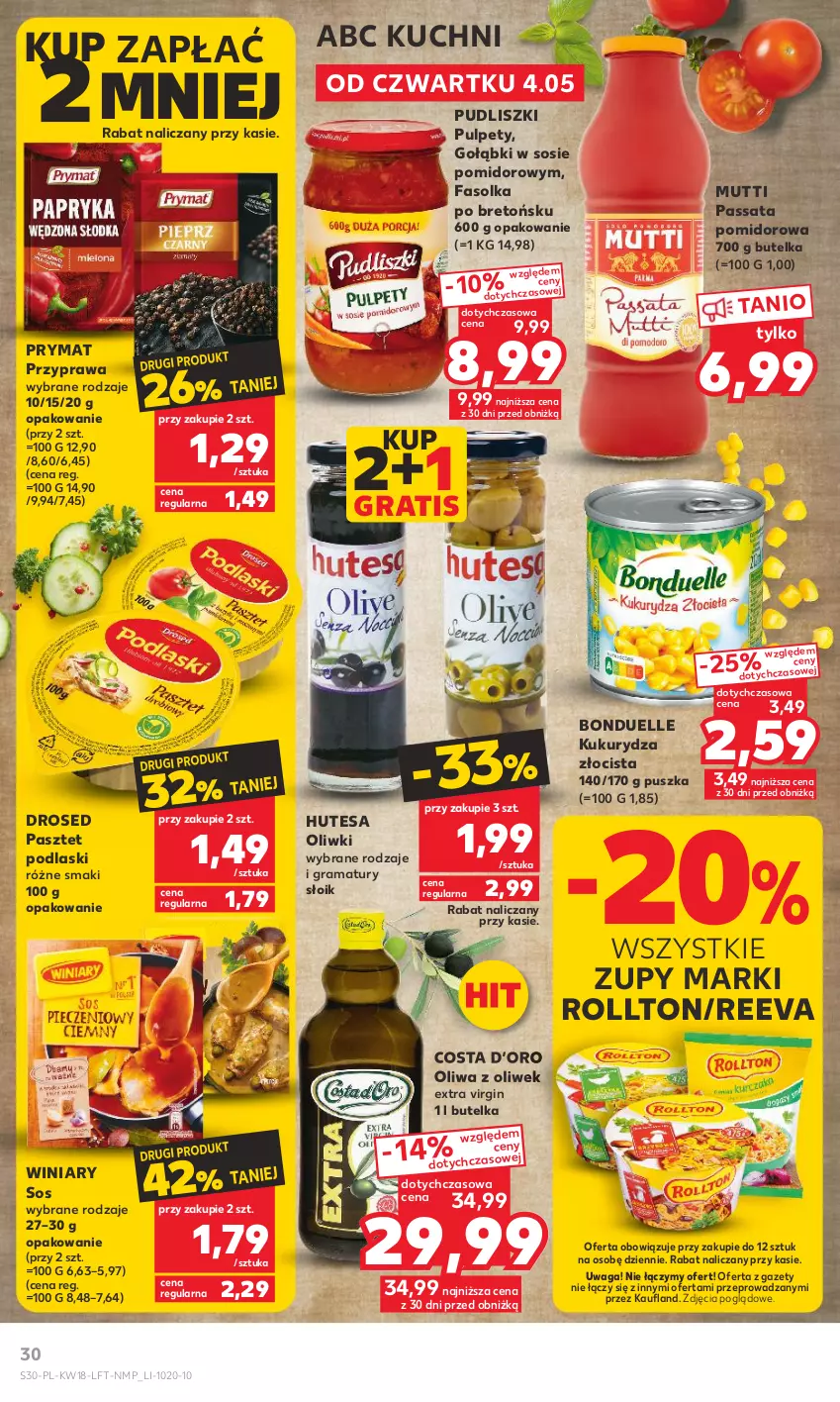 Gazetka promocyjna Kaufland - Gazetka tygodnia - ważna 04.05 do 10.05.2023 - strona 30 - produkty: Bonduelle, Fa, Gin, Gra, Kukurydza, Oliwa, Oliwa z oliwek, Oliwki, Pasztet, Podlaski, Prymat, Pudliszki, Pulpety, Rama, Sos, Waga, Winiary