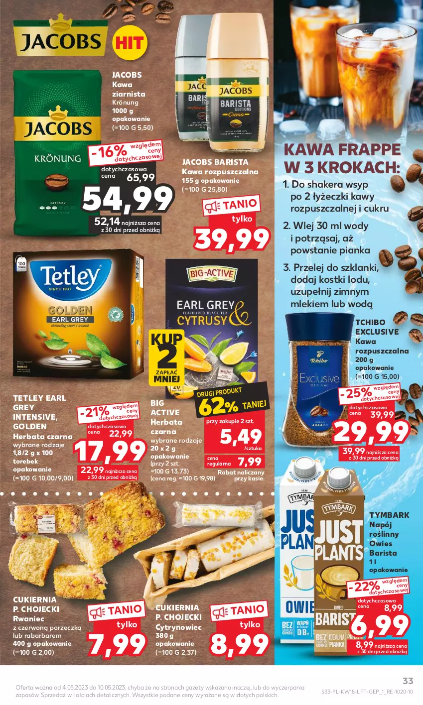 Gazetka promocyjna Kaufland - Gazetka tygodnia - ważna 04.05 do 10.05.2023 - strona 33 - produkty: Cukier, Earl Grey, Herbata, Herbata czarna, Jacobs, Kawa, Kawa rozpuszczalna, Kawa ziarnista, Lanki, Napój, Napój roślinny, Por, Tchibo, Tetley, Tymbark