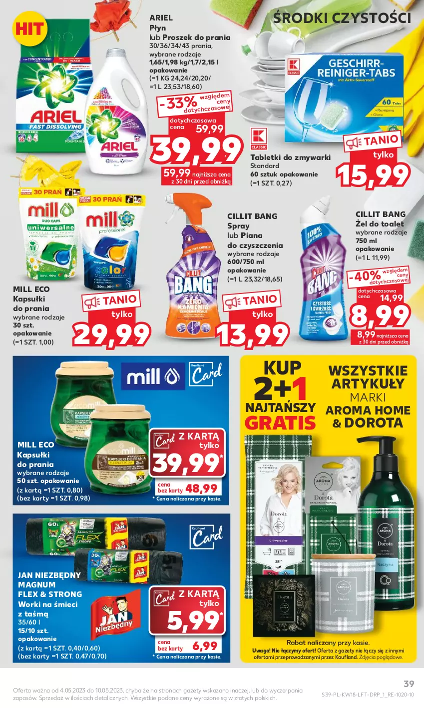 Gazetka promocyjna Kaufland - Gazetka tygodnia - ważna 04.05 do 10.05.2023 - strona 39 - produkty: Ariel, Cillit Bang, Gra, Jan Niezbędny, Kapsułki do prania, Proszek do prania, Tablet, Tabletki do zmywarki, Waga, Worki na śmiec, Worki na śmieci, Zmywarki