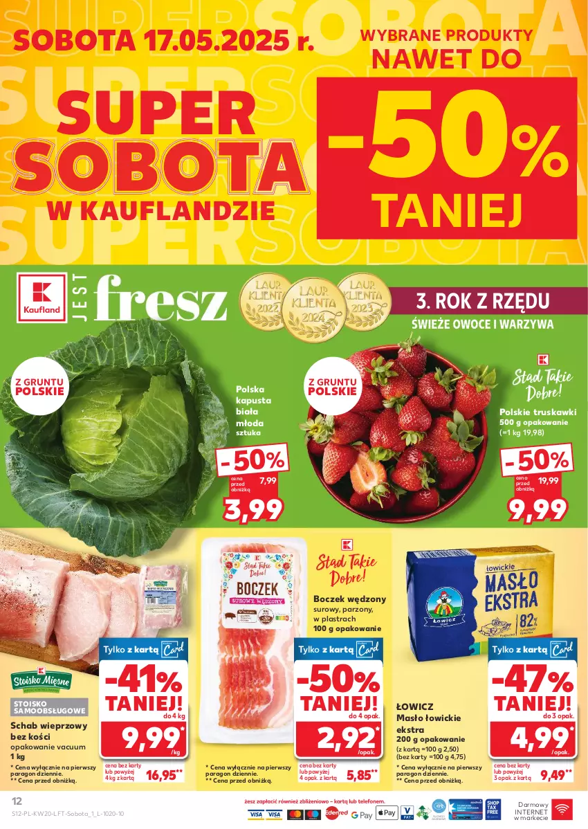 Gazetka promocyjna Kaufland - Gazetka tygodnia - ważna 15.05 do 21.05.2025 - strona 12 - produkty: Boczek, Grunt, Masło, Owoce, Schab wieprzowy, Truskawki, Warzywa