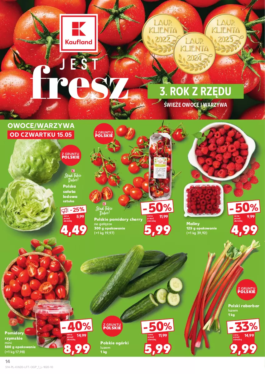 Gazetka promocyjna Kaufland - Gazetka tygodnia - ważna 15.05 do 21.05.2025 - strona 14 - produkty: Grunt, Maliny, Owoce, Pomidory, Sałat, Sałata lodowa, Warzywa