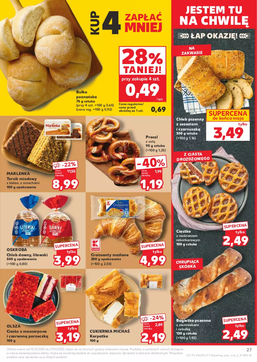 Gazetka promocyjna Kaufland - Gazetka tygodnia - ważna 15.05 do 21.05.2025 - strona 27 - produkty: Bagietka, Bagietka pszenna, Bułka, Chleb, Croissant, Cukier, Kakao, Karp, Mascarpone, Por, Sezam