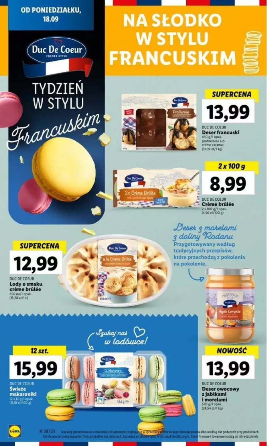 Gazetka promocyjna Lidl - ważna 18.09 do 24.09.2023 - strona 6 - produkty: Deser, Deser owocowy, Jabłka, Lody, Makaron, Morela, Ser