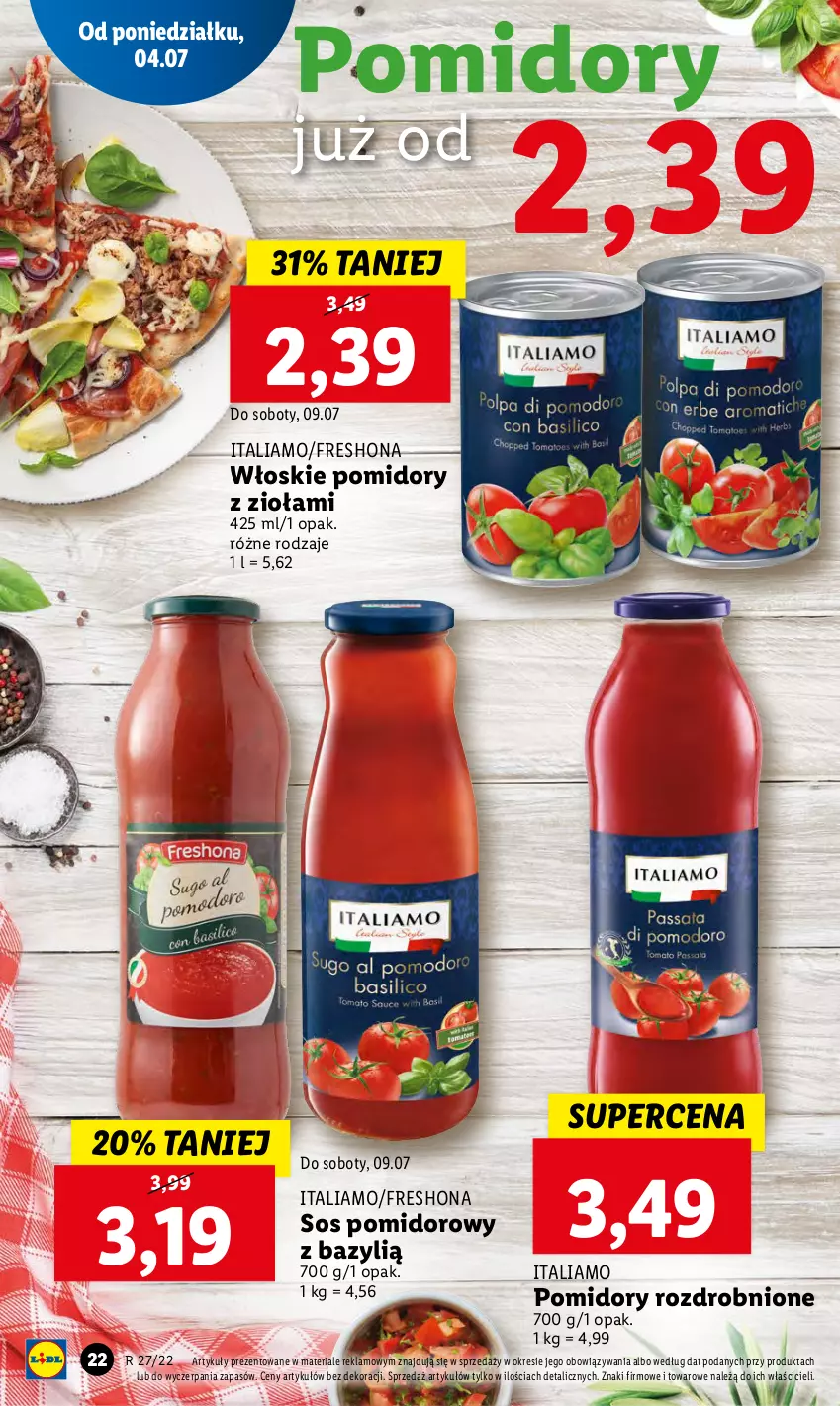 Gazetka promocyjna Lidl - GAZETKA - ważna 07.07 do 09.07.2022 - strona 22 - produkty: Bazyl, Pomidory, Sos, Sos pomidorowy