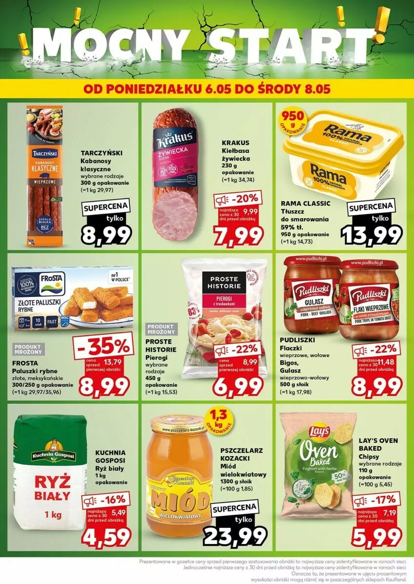 Gazetka promocyjna Kaufland - ważna 06.05 do 08.05.2024 - strona 15 - produkty: Bigos, Chipsy, Frosta, Kiełbasa, Krakus, Kuchnia, Miód, Paluszki rybne, Pudliszki, Tarczyński