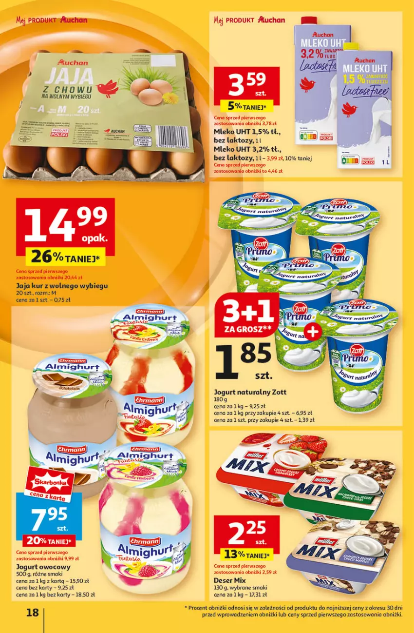 Gazetka promocyjna Auchan - Pewność Niskich Cen Hipermarket - ważna 26.09 do 02.10.2024 - strona 20 - produkty: Deser, Jaja, Jogurt, Jogurt naturalny, Jogurt owocowy, Mleko, Ser, Zott