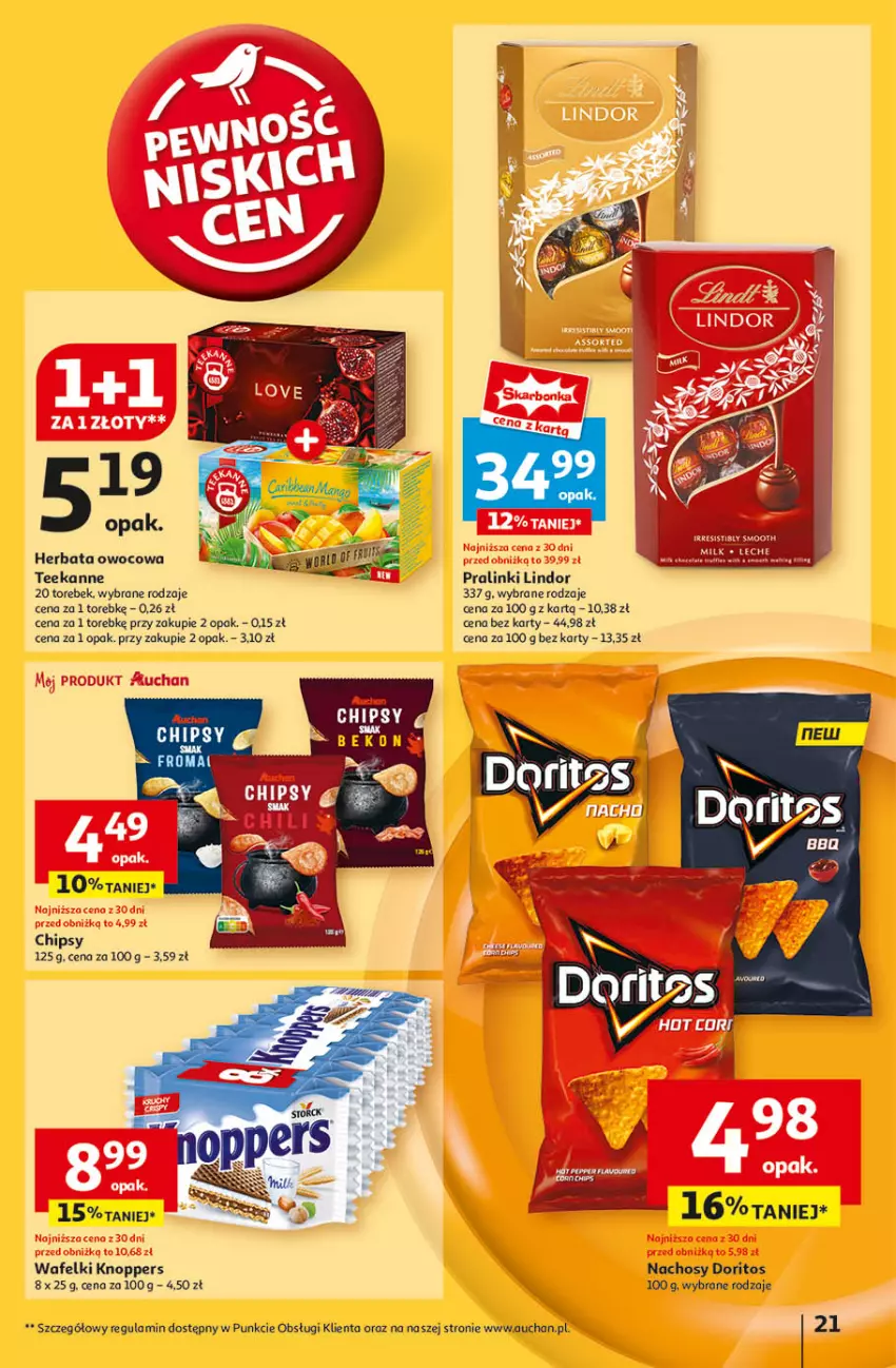 Gazetka promocyjna Auchan - Pewność Niskich Cen Hipermarket - ważna 26.09 do 02.10.2024 - strona 23 - produkty: Beko, Chipsy, Herbata, Herbata owocowa, Knoppers, Lindor, Teekanne