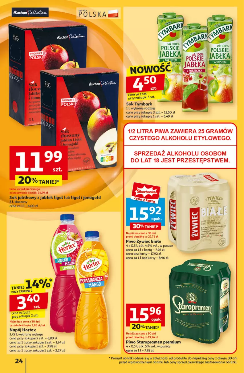 Gazetka promocyjna Auchan - Pewność Niskich Cen Hipermarket - ważna 26.09 do 02.10.2024 - strona 26 - produkty: Fa, Hortex, Jabłka, Jonagold, Ligol, Napój, Piwo, Sok, Sok jabłkowy, Tymbark