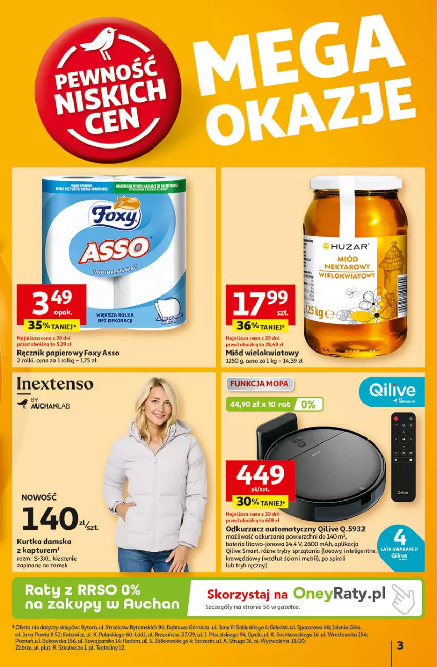 Gazetka promocyjna Auchan - Pewność Niskich Cen Hipermarket - ważna 26.09 do 02.10.2024 - strona 3 - produkty: Acer, Bateria, Cars, Foxy, Intel, Kurtka, Miód, Odkurzacz, Papier, Ręcznik, Rolki, Sos