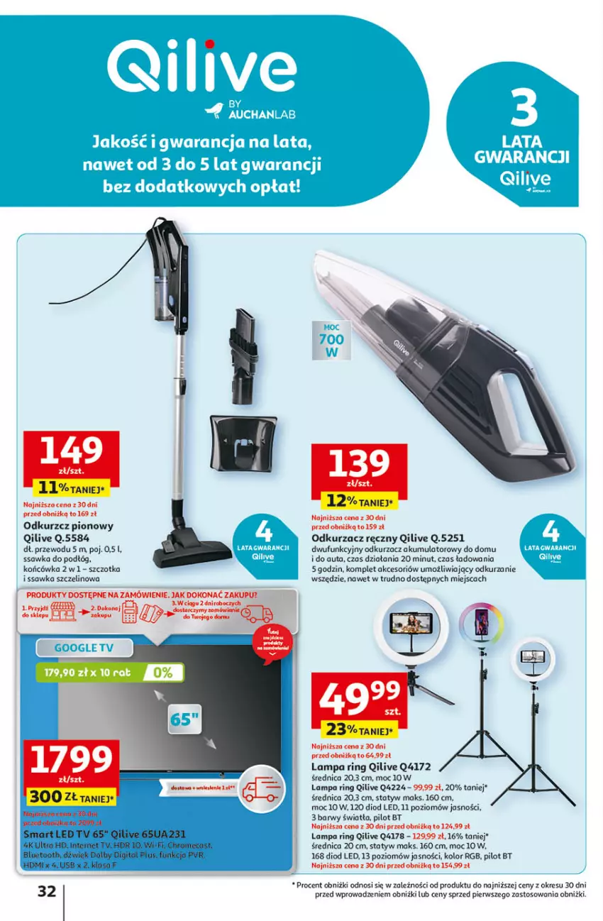 Gazetka promocyjna Auchan - Pewność Niskich Cen Hipermarket - ważna 26.09 do 02.10.2024 - strona 40 - produkty: Akumulator, Lampa, LED TV, Odkurzacz, Szczotka