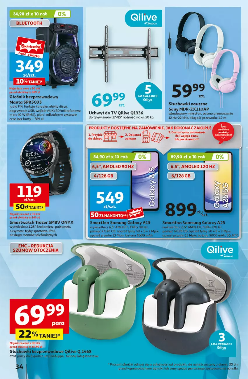 Gazetka promocyjna Auchan - Pewność Niskich Cen Hipermarket - ważna 26.09 do 02.10.2024 - strona 42 - produkty: Acer, Amol, Bateria, Gala, Głośnik, Gra, Granat, Krokomierz, Mikrofon, Por, Samsung, Słuchawki, Smartfon, Smartwatch, Sony, Sport, Telefon, Telewizor