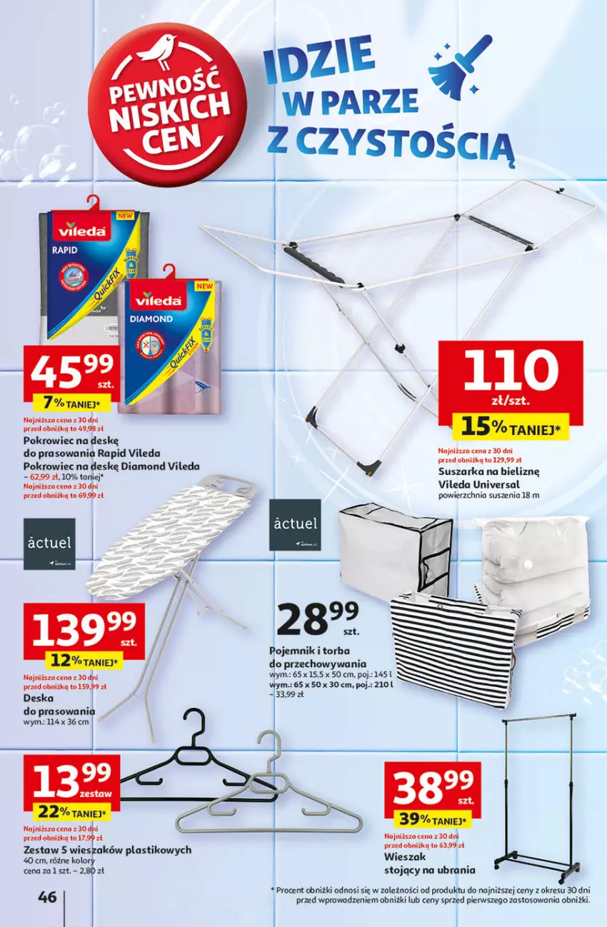 Gazetka promocyjna Auchan - Pewność Niskich Cen Hipermarket - ważna 26.09 do 02.10.2024 - strona 54 - produkty: Ocet, Pojemnik, Pokrowiec, Pokrowiec na deskę, Suszarka, Torba, Ubrania, Vileda, Wieszak