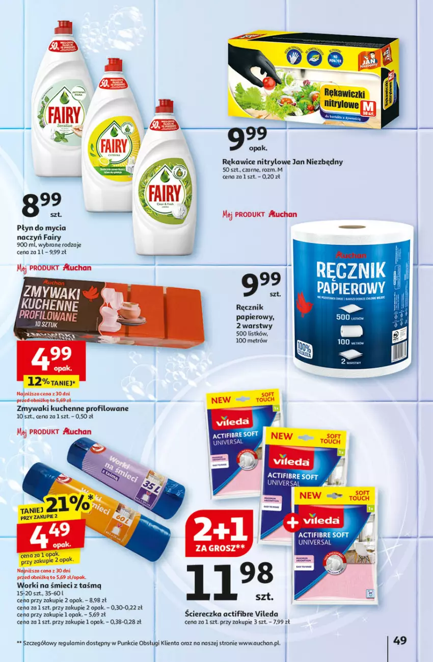 Gazetka promocyjna Auchan - Pewność Niskich Cen Hipermarket - ważna 26.09 do 02.10.2024 - strona 57 - produkty: Do mycia naczyń, Fa, Fairy, Jan Niezbędny, Papier, Ręcznik, Rękawice, Vileda, Worki na śmiec, Worki na śmieci, Zmywaki kuchenne