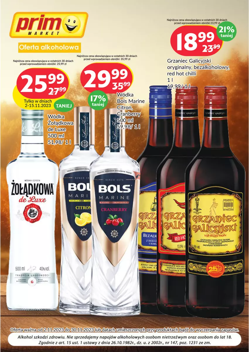 Gazetka promocyjna Prim Market - ważna 02.11 do 30.11.2023 - strona 1 - produkty: Bols, Gin, Grzaniec Galicyjski, Sok, Wódka
