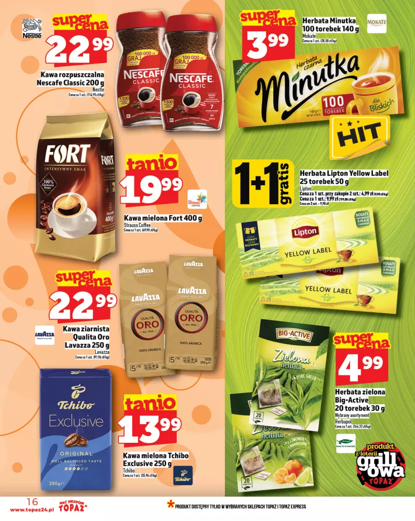 Gazetka promocyjna Topaz - Gazetka - ważna 12.06 do 18.06.2025 - strona 16 - produkty: Herbapol, Herbata, Kawa, Kawa mielona, Kawa rozpuszczalna, Kawa ziarnista, Lavazza, Lipton, Tchibo, Top