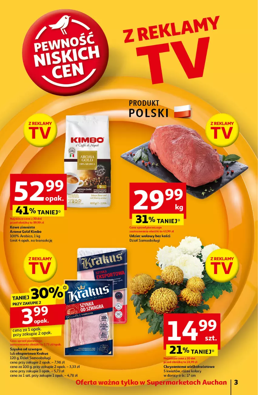 Gazetka promocyjna Auchan - Pewność Niskich Cen Supermarket - ważna 24.10 do 30.10.2024 - strona 3 - produkty: BIC, Chryzantema, Gra, Kawa, Kawa ziarnista, Krokus, Tran, Udziec wołowy