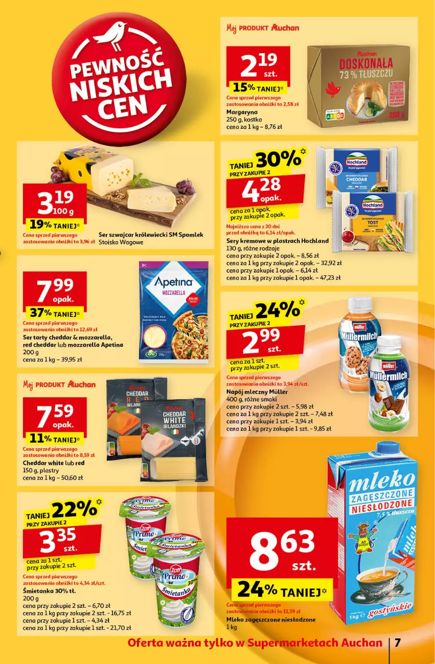 Gazetka promocyjna Auchan - Pewność Niskich Cen Supermarket - ważna 24.10 do 30.10.2024 - strona 9 - produkty: Cheddar, Hochland, Margaryna, Mozzarella, Napój, Napój mleczny, Ser