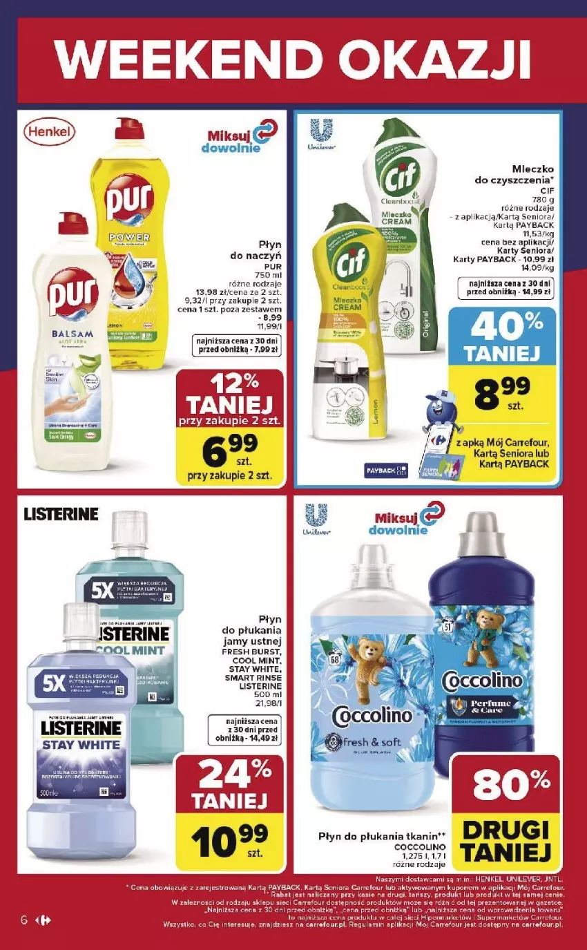 Gazetka promocyjna Carrefour - Gazetka Weekend okazji już od czwartku! - ważna 26.02 do 28.02.2026 - strona 6 - produkty: Cif, Coccolino, Fa, Listerine, Mleczko, Płyn do płukania, Płyn do płukania jamy ustnej, Pur