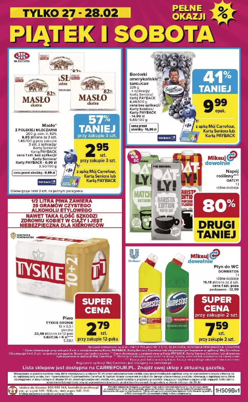 Gazetka promocyjna Carrefour - Gazetka Weekend okazji już od czwartku! - ważna 26.02 do 28.02.2026 - strona 8 - produkty: Domestos, Fa, Gra, HP, Masło, Mleko, Piec, Piwa, Piwo, Płyn do wc, Por, Tyskie