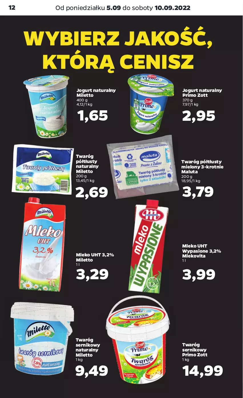 Gazetka promocyjna Netto - Artykuły spożywcze - ważna 05.09 do 10.09.2022 - strona 12 - produkty: Jogurt, Jogurt naturalny, Mleko, Mlekovita, Ser, Twaróg, Twaróg półtłusty, Zott