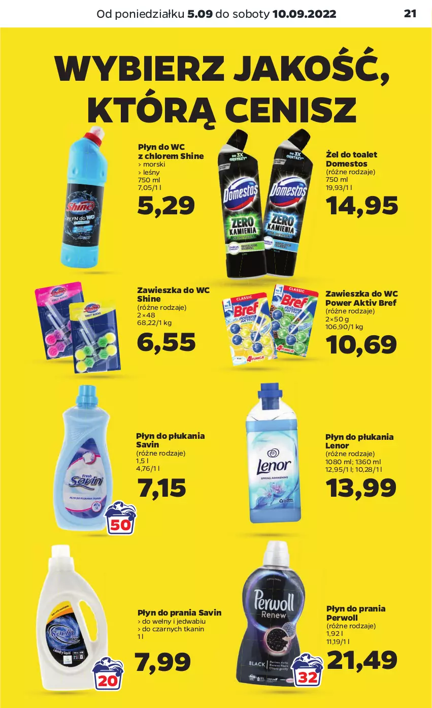 Gazetka promocyjna Netto - Artykuły spożywcze - ważna 05.09 do 10.09.2022 - strona 21 - produkty: Bref, Domestos, Lenor, Perwoll, Płyn do płukania, Płyn do prania, Płyn do wc, Zawieszka do wc