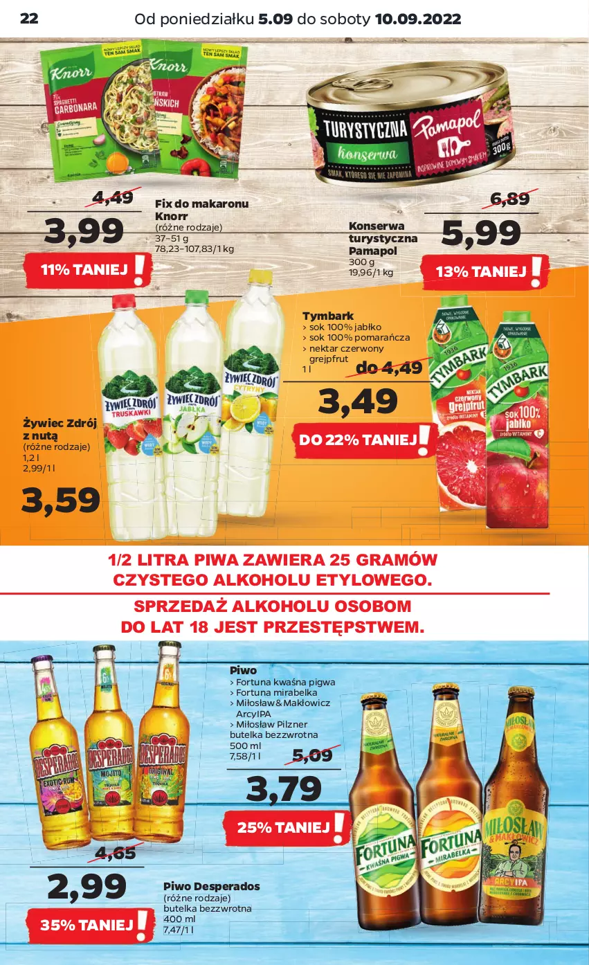 Gazetka promocyjna Netto - Artykuły spożywcze - ważna 05.09 do 10.09.2022 - strona 22 - produkty: Desperados, Fortuna, Gra, Grejpfrut, Knorr, Konserwa turystyczna, Makaron, Nektar, Piwa, Piwo, Ser, Sok, Tymbark