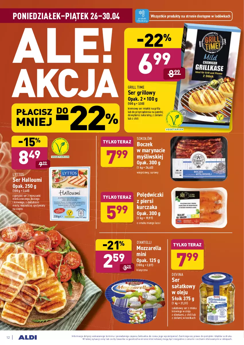 Gazetka promocyjna Aldi - ważna 26.04 do 30.04.2021 - strona 12 - produkty: Boczek, Grill, Kurczak, Lodówka, Mango, Mozzarella, Olej, Sałat, Ser, Sok, Sokołów, Tera