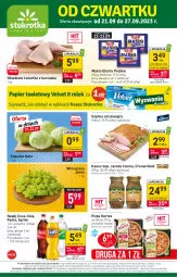 Gazetka promocyjna Stokrotka - Supermarket - Gazetka - ważna od 27.09 do 27.09.2023 - strona 1 - produkty: Kurczak, Krakus, Warzywa, Gra, Kawa, Coca-Cola, Mlekovita, Szynka, Pizza, Winogrona, Fanta, Owoce, Jacobs, Wino, Sprite, Masło, Napój, Mięso, Hortex, Mleko, Fa