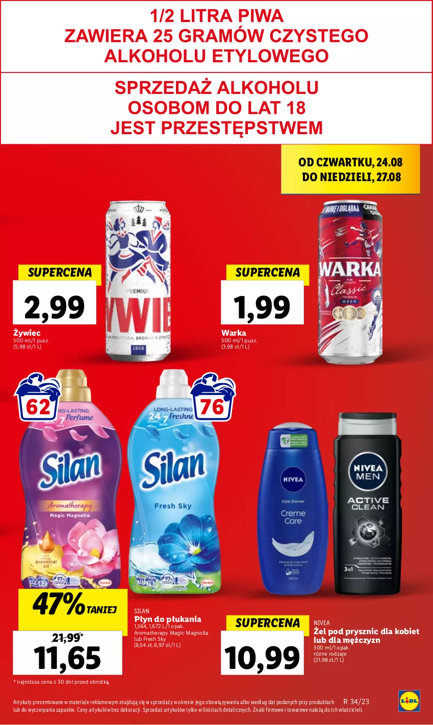 Gazetka promocyjna Lidl - GAZETKA - ważna 24.08 do 27.08.2023 - strona 19 - produkty: Nivea, Płyn do płukania, Silan, Warka