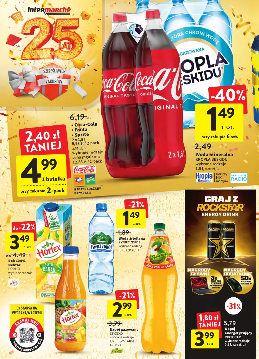 Gazetka promocyjna Intermarche - Gazetka Intermarche - ważna 29.09 do 05.10.2022 - strona 32 - produkty: Coca-Cola, Fa, Fanta, Gra, Hortex, LANA, Napój, Napój gazowany, Nektar, Sok, Sprite, Woda, Woda mineralna