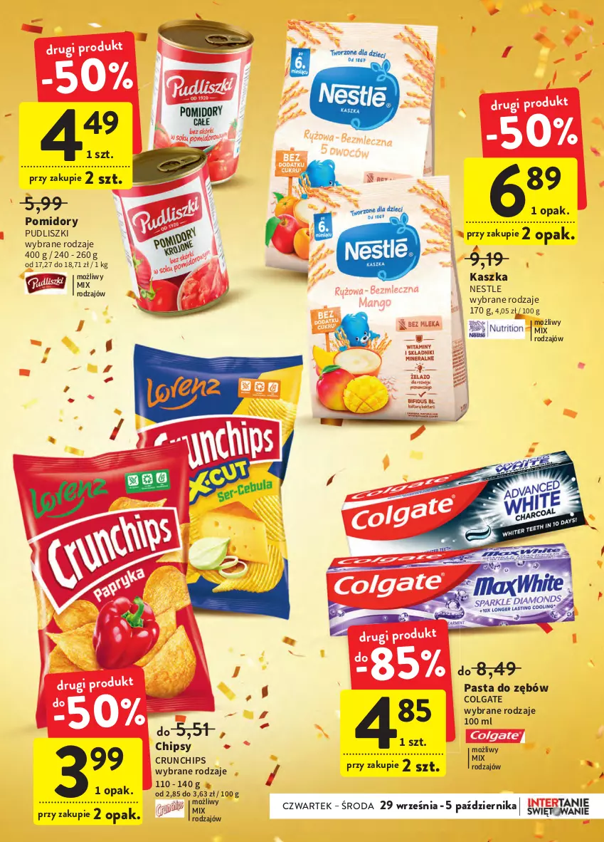 Gazetka promocyjna Intermarche - Gazetka Intermarche - ważna 29.09 do 05.10.2022 - strona 9 - produkty: Chipsy, Colgate, Crunchips, LG, Pasta do zębów, Pomidory, Pudliszki