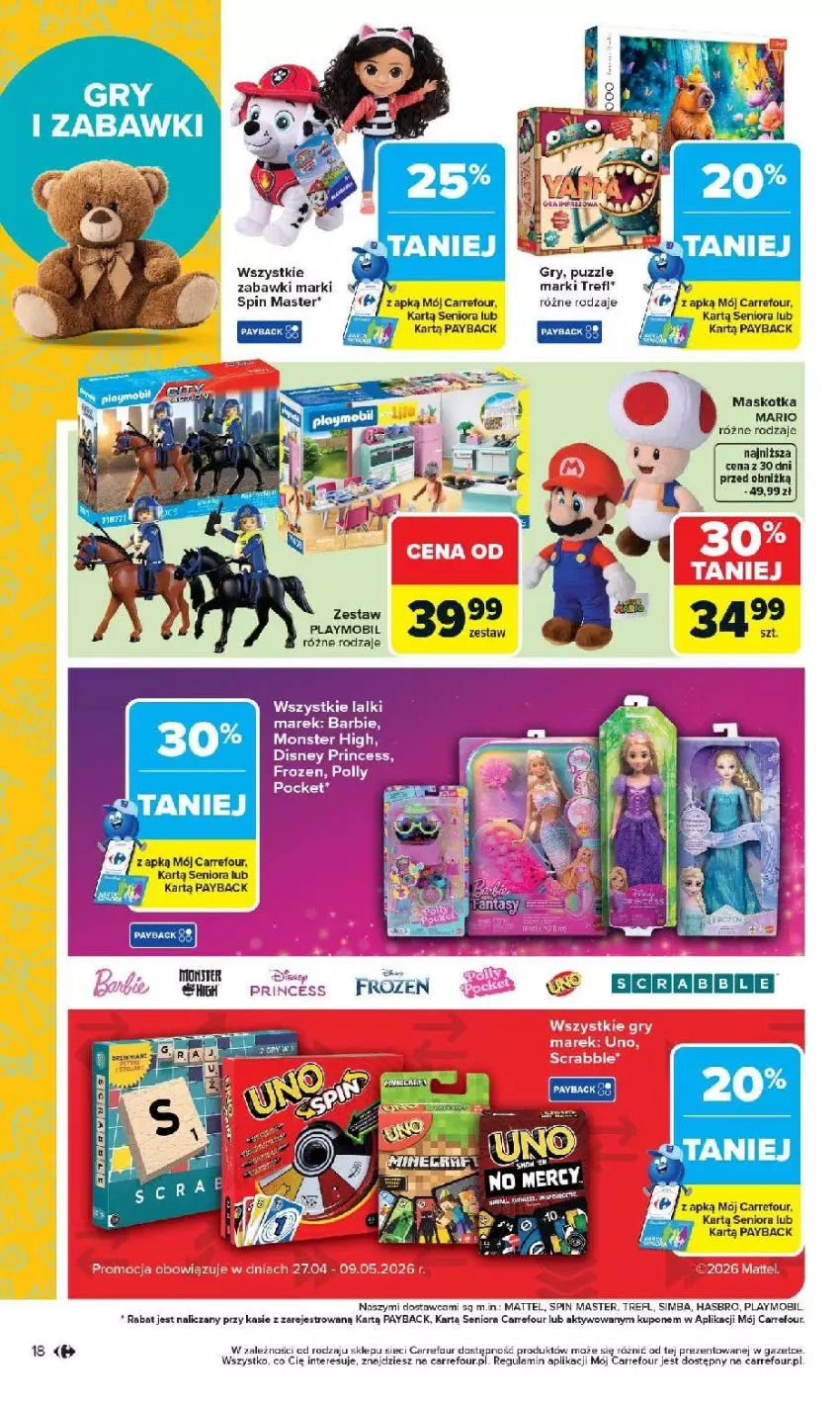Gazetka promocyjna Carrefour - Gazetka Łap super okazje od poniedziałku! - ważna 27.04 do 09.05.2026 - strona 18 - produkty: Fa, Gry, Mattel, Puzzle, Róze, Ser