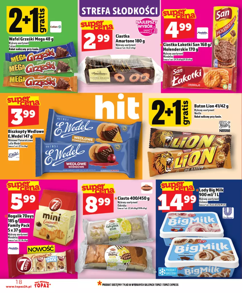 Gazetka promocyjna Topaz - Gazetka - ważna 05.02 do 11.02.2026 - strona 18 - produkty: Baton, Biszkopty, Ciastka, Fa, Lion, Rogal, Top
