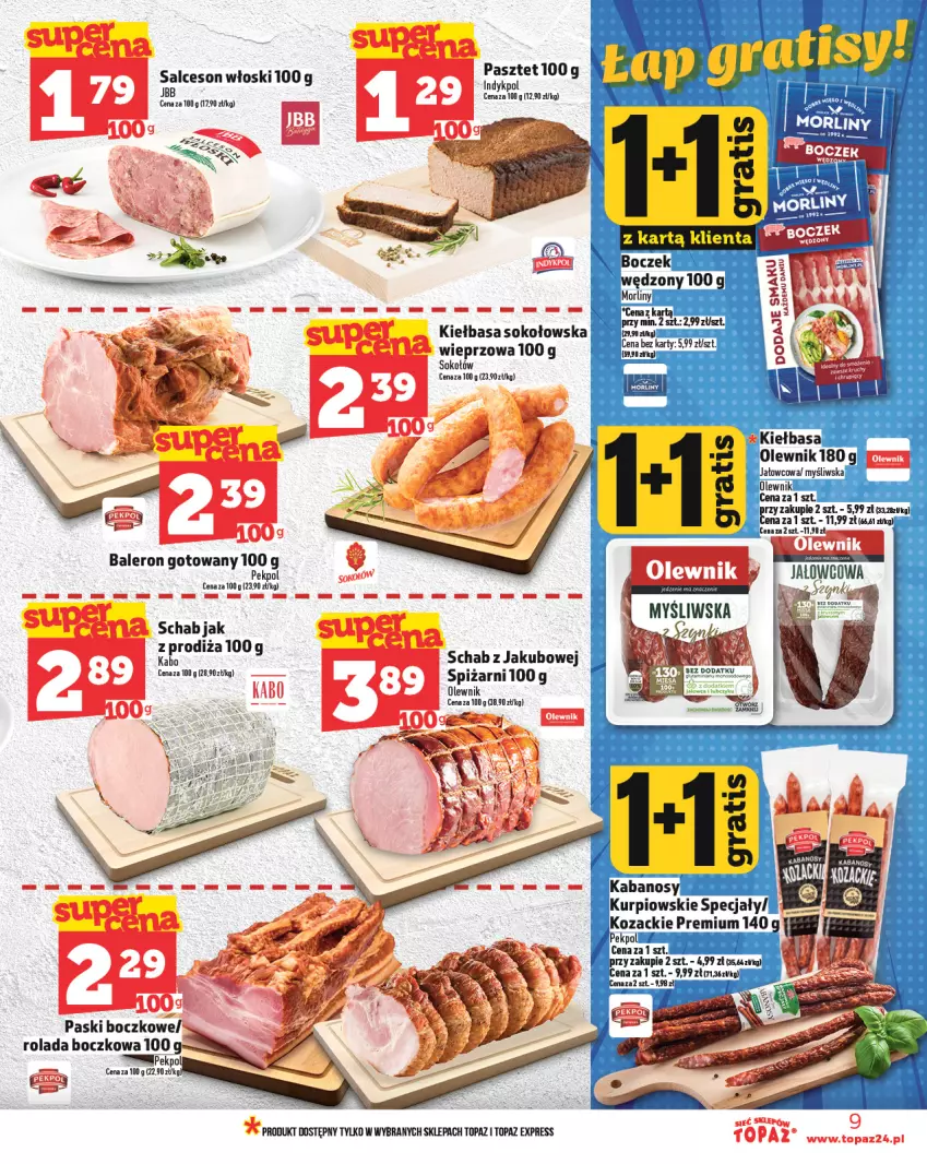 Gazetka promocyjna Topaz - Gazetka - ważna 27.02 do 05.03.2025 - strona 9 - produkty: Kiełbasa, Olewnik, Pasztet, Rolada, Salceson, Sok, Sokołów, Top