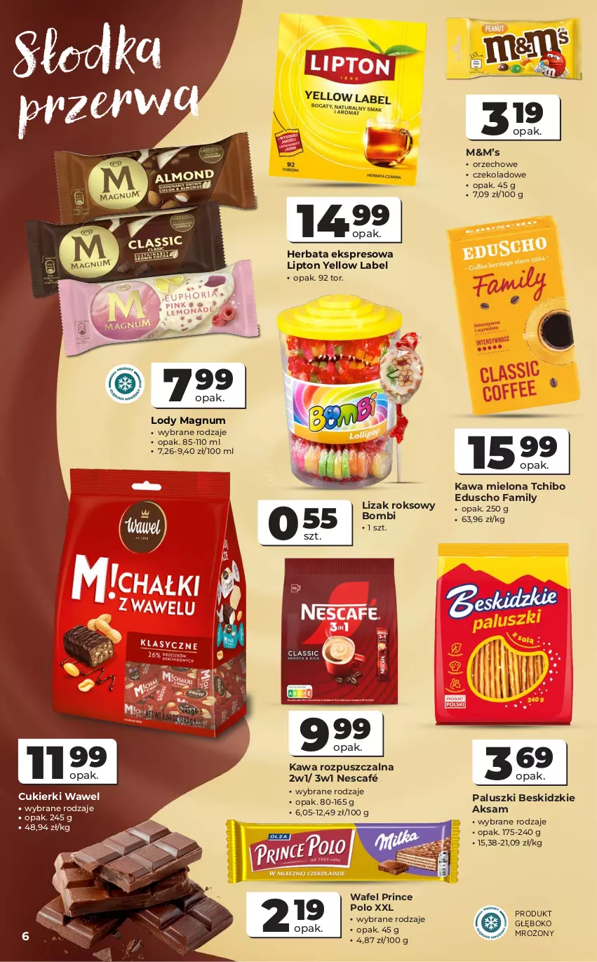 Gazetka promocyjna Odido - Gazetka Odido - ważna 24.06 do 07.07.2026 - strona 6 - produkty: Aksam, Beskidzki, Cukier, Cukierki, Fa, Herbata, Kawa, Kawa mielona, Kawa rozpuszczalna, Lipton, Lody, Nescafé, Prince Polo, Tchibo, Wawel