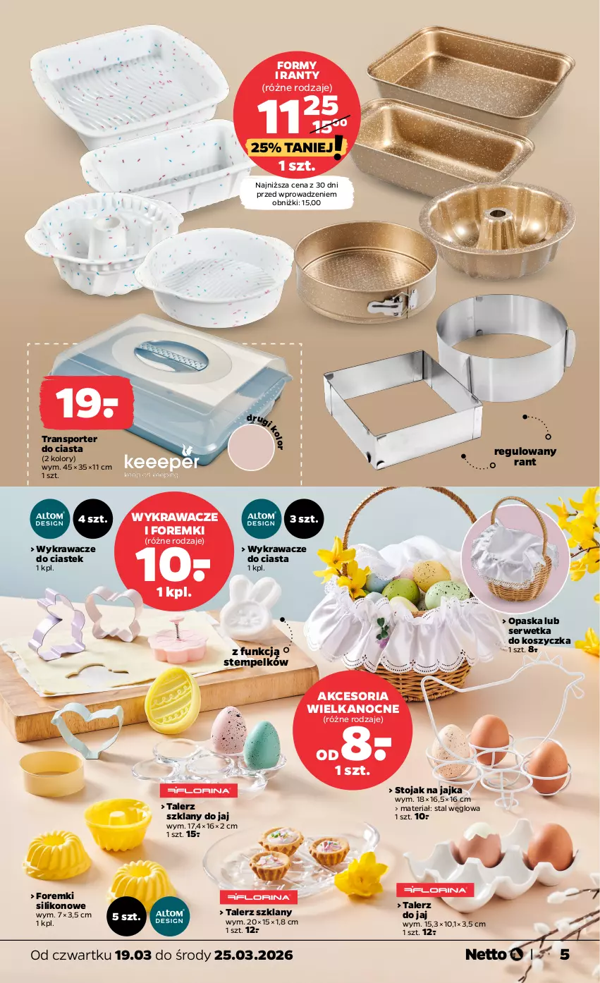 Gazetka promocyjna Netto - Od Czwartku - ważna 19.03 do 25.03.2026 - strona 5 - produkty: Foremki, Kosz, Opaska, Por, Ser, Sport, Stek, Stojak, Talerz, Tran