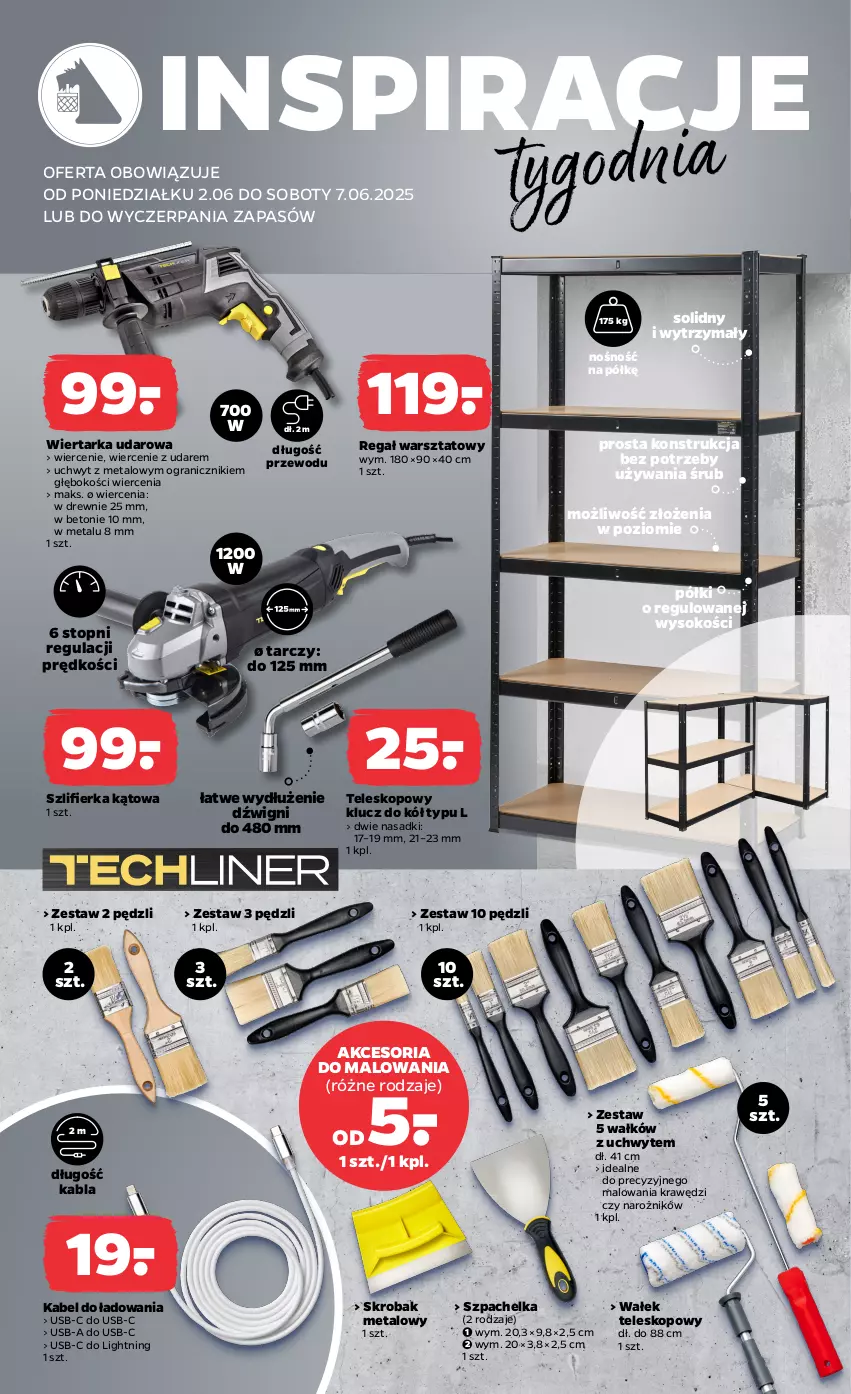 Gazetka promocyjna Netto - Od Poniedziałku Przemysłowa - ważna 02.06 do 07.06.2025 - strona 2 - produkty: Dźwig, Gra, Narożnik, Regał, Sok, Szlifierka, Szlifierka kątowa, Tarka, Teleskop, Top, Wałek, Wiertarka, Wiertarka udarowa