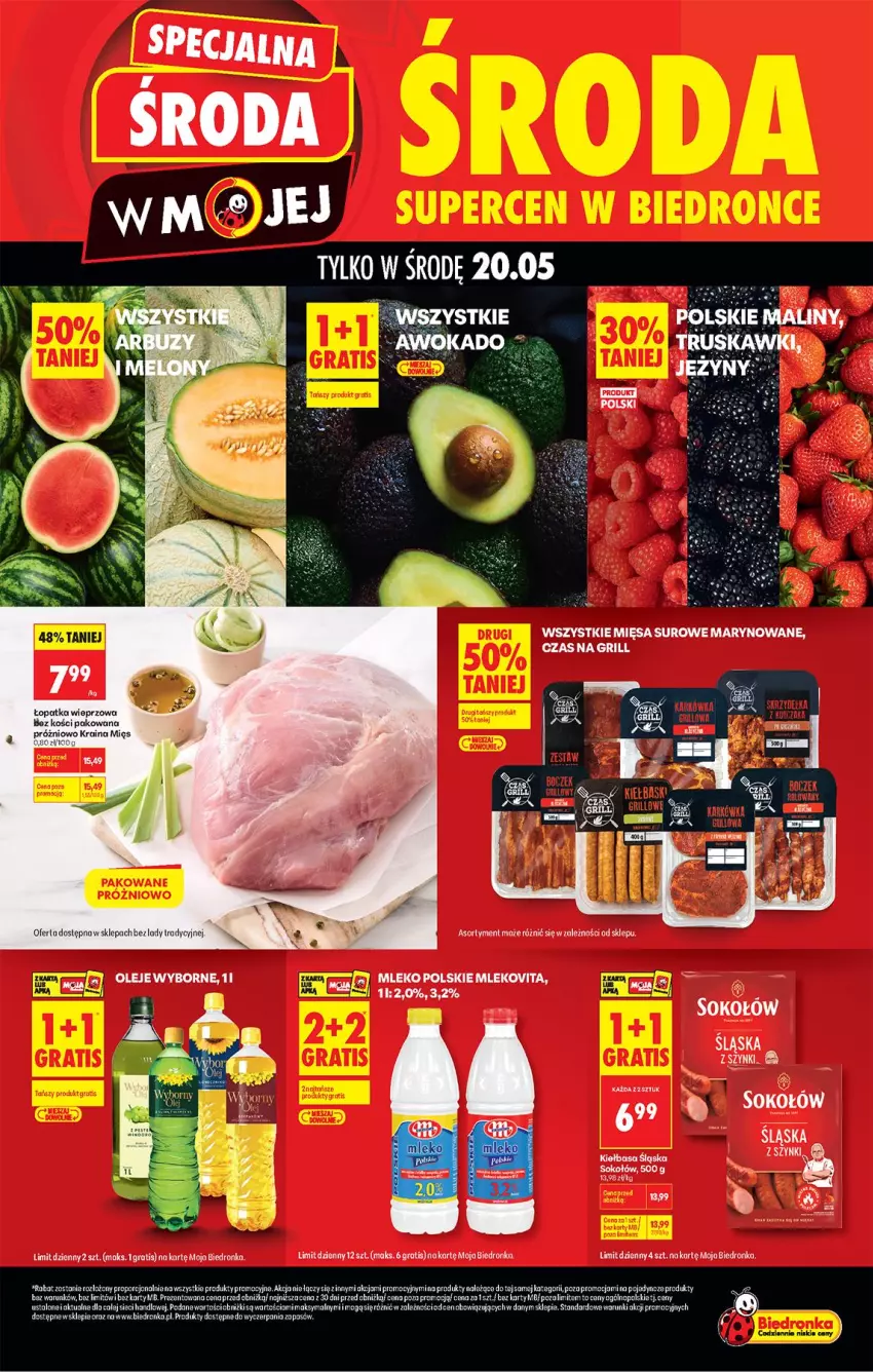 Gazetka promocyjna Biedronka - Specjalna Środa - ważna 20.05 do 20.05.2026 - strona 1 - produkty: Fa, Gra, Grill, Kiełbasa, Kiełbasa śląska, LG, Por, Sok, Sokołów