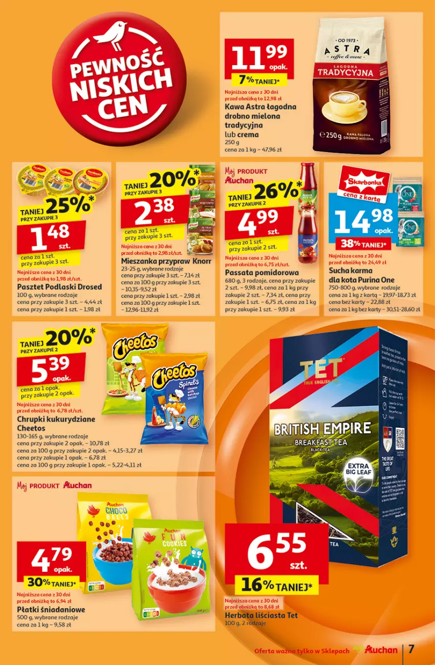 Gazetka promocyjna Auchan - Pewność Niskich Cen Moje - ważna 30.01 do 05.02.2025 - strona 9 - produkty: Cheetos, Chrupki, Danio, Herbata, Kawa, Knorr, Pasztet, Podlaski, Pur, Purina, Sos, Sucha karma