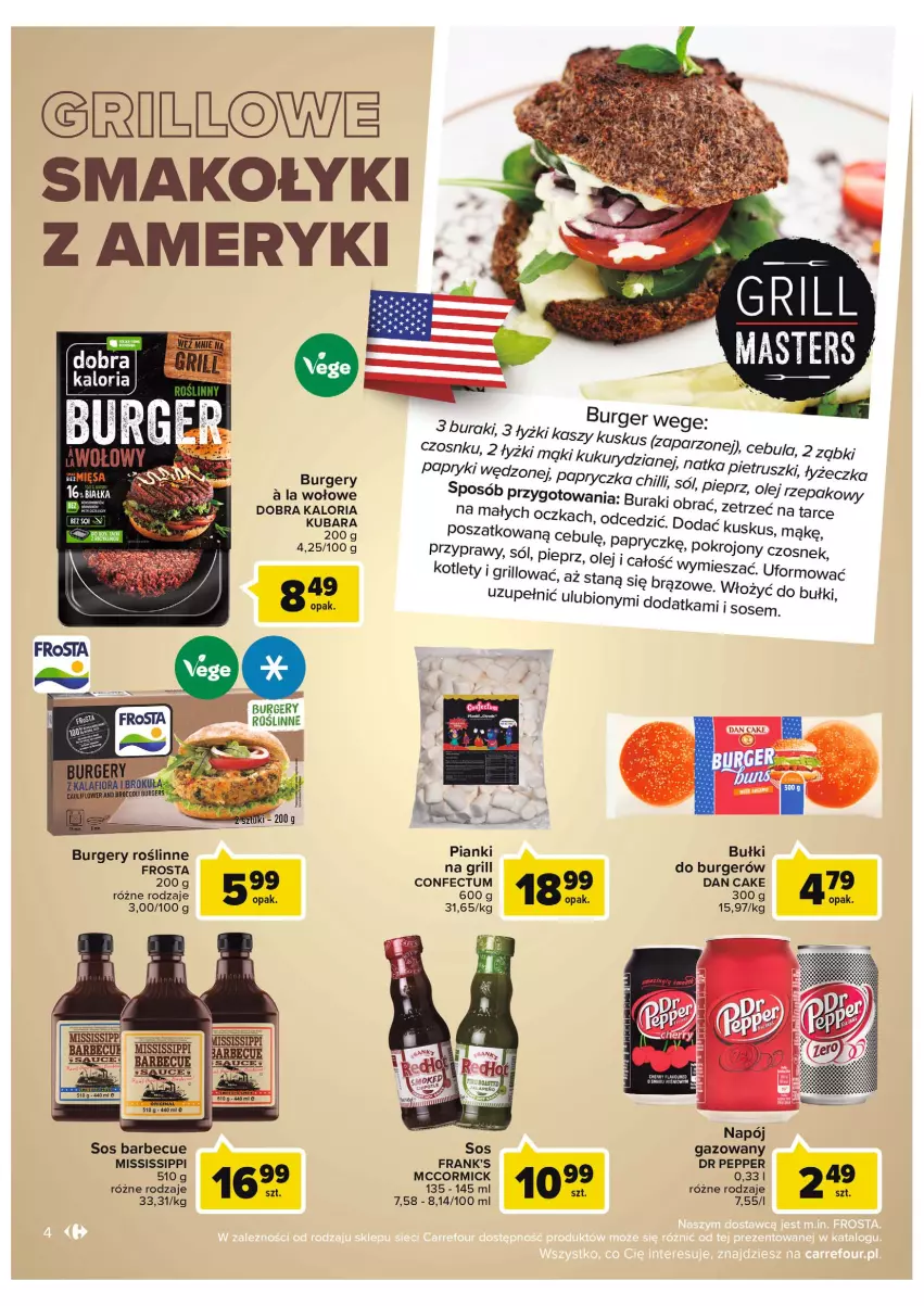 Gazetka promocyjna Carrefour - Gazetka Łomża grilluje ze smakiem - ważna 08.06 do 18.06.2022 - strona 4 - produkty: Buraki, Burger, Cebula, Czosnek, Grill, Kotlet, Kuskus, Napój, Napój gazowany, Olej, Olej rzepakowy, Pieprz, Przyprawy, Sól, Sos